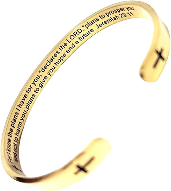 Christian bracelet with Bible verses and cross (cuff)