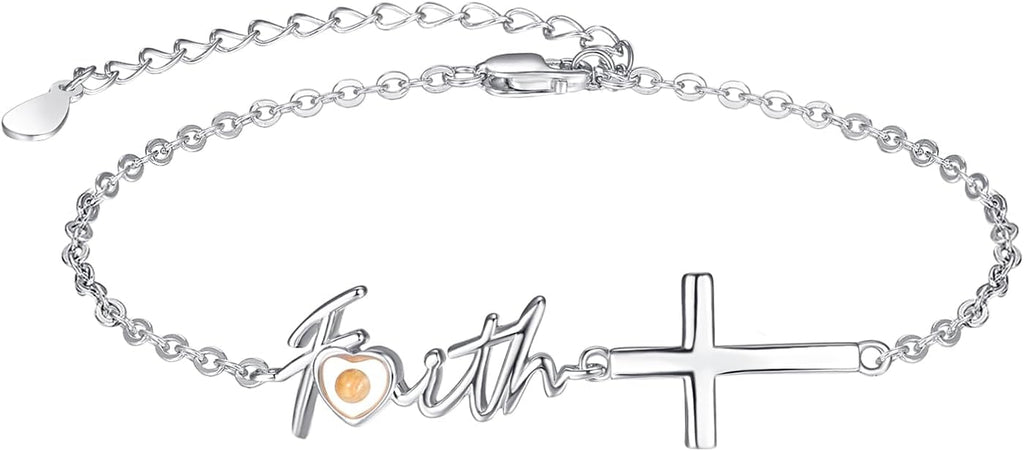 Sterling Silver Mustard Seed Faith Bracelet with Cross