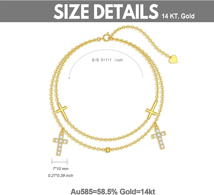 14K Gold Cross Anklet for Women – SISGEM