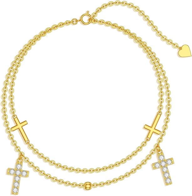 14K Gold Cross Anklet for Women – SISGEM