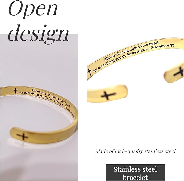 Christian bracelet with Bible verses and cross (cuff)