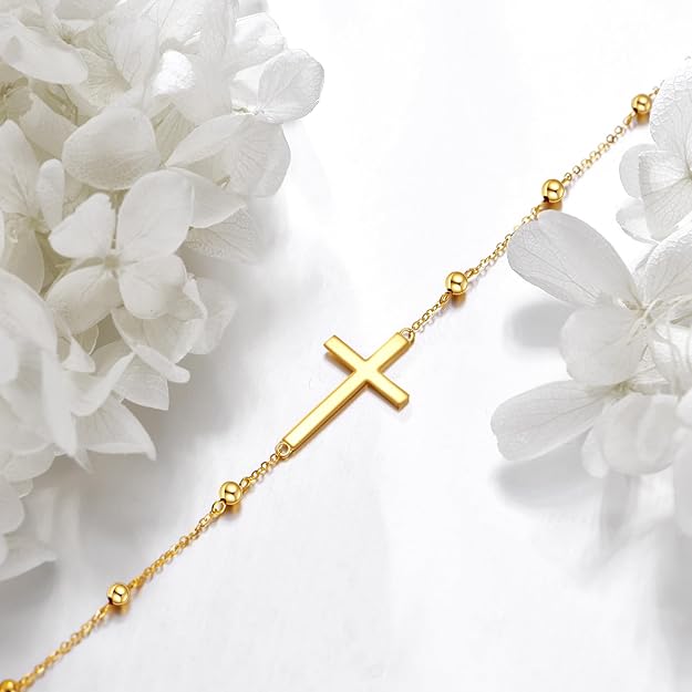 KECHO 14K Gold Cross Bracelet for Women