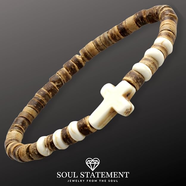 Wood Beaded Cross Bracelet for Men