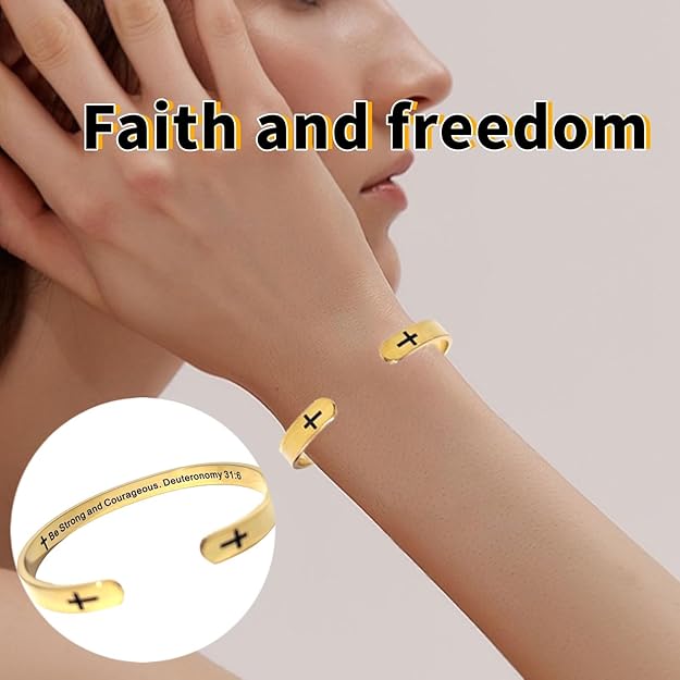 Christian bracelet with Bible verses and cross (cuff)