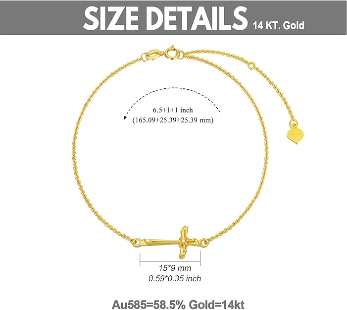 SISGEM 14K Gold Cross Bracelet