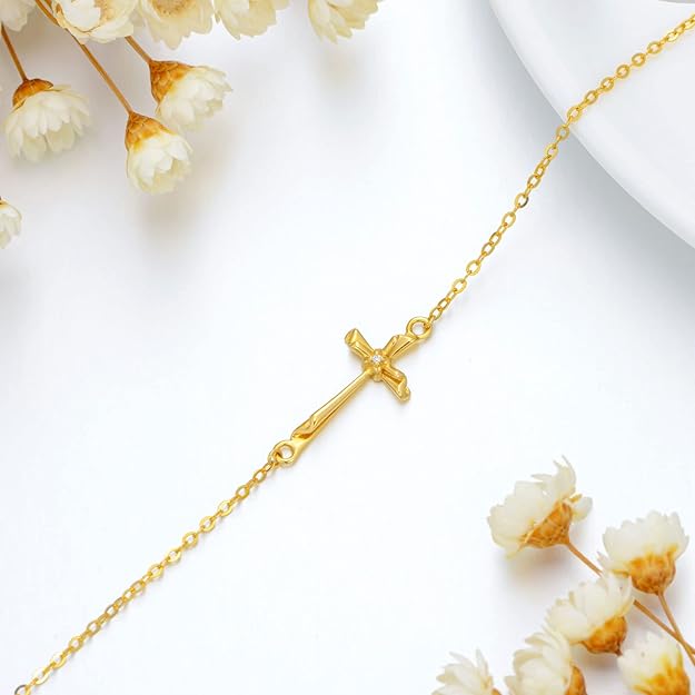 SISGEM 14K Gold Cross Bracelet