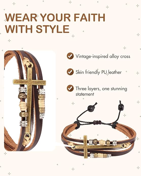 Women’s Adjustable Leather Cross Wrap Bracelet