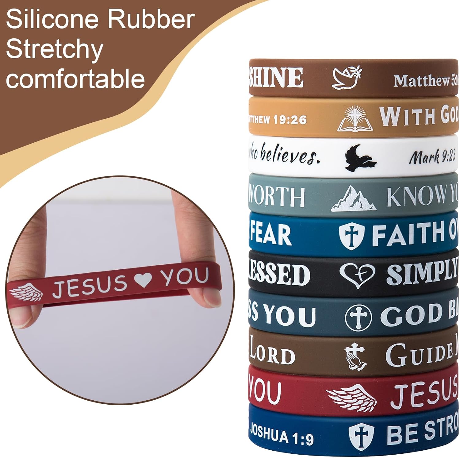 Bible Verse Bracelets – 20-Pack Silicone Christian Wristbands