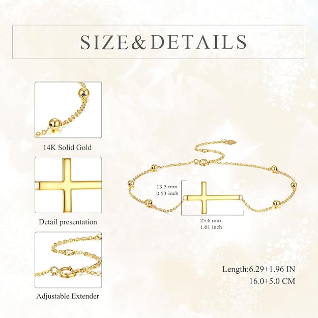 KECHO 14K Gold Cross Bracelet for Women