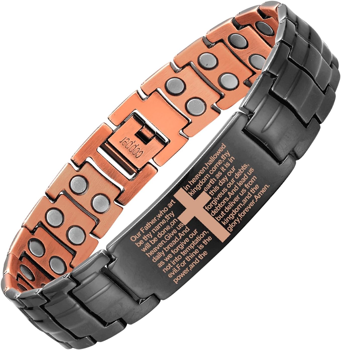 Magnetic copper cross bracelet for men