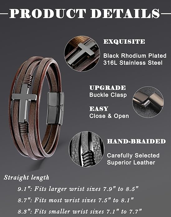 Men’s Cross Leather Bracelet