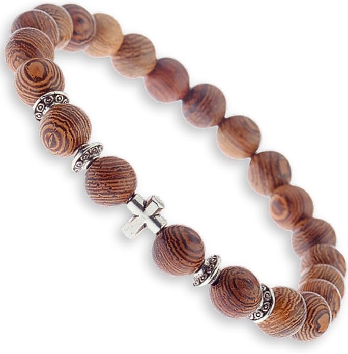Wood Beaded Cross Bracelet for Men