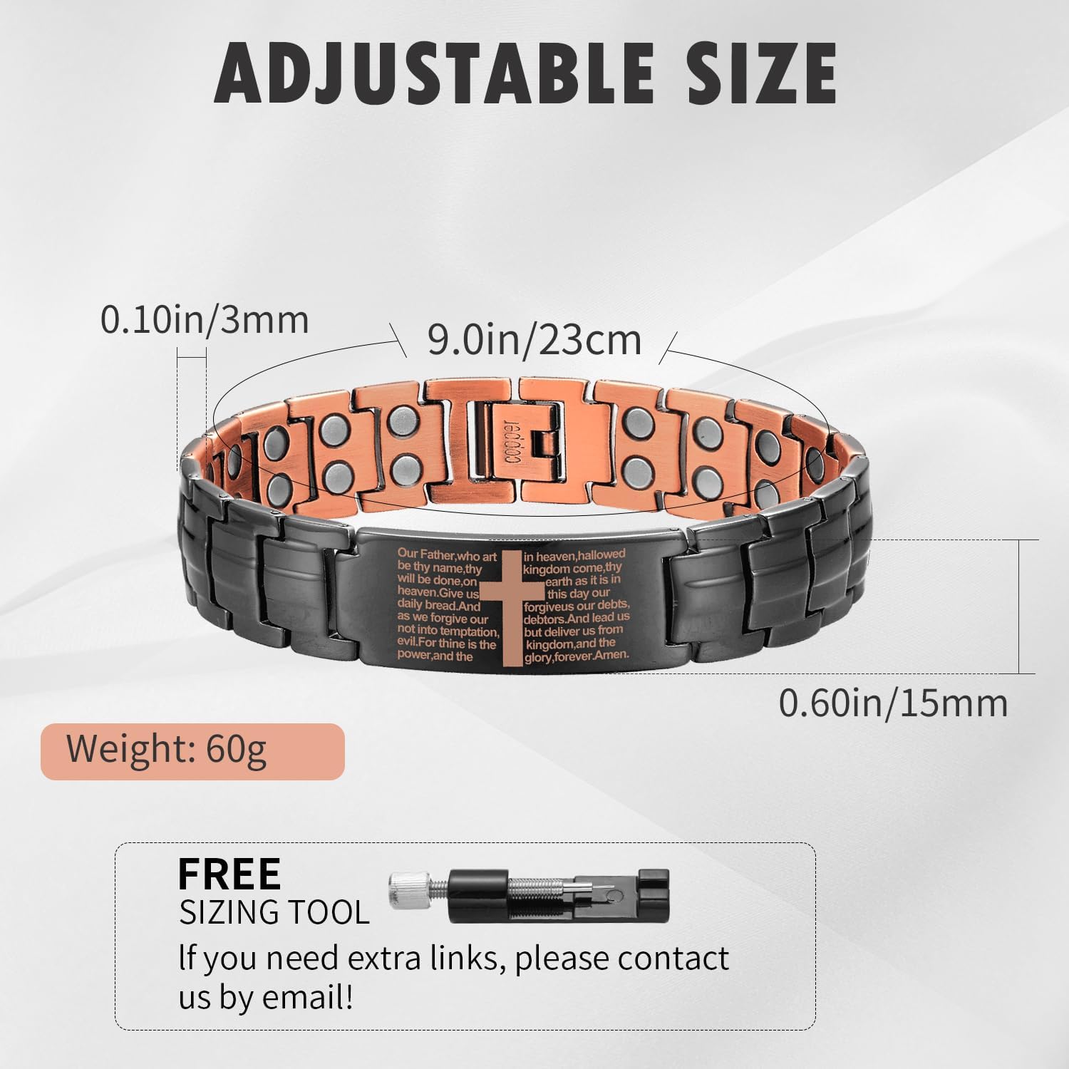 Magnetic copper cross bracelet for men