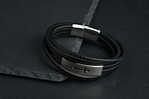 Men’s Genuine Leather Cross Bracelet