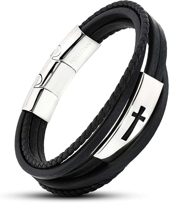 Men’s Genuine Leather Cross Bracelet