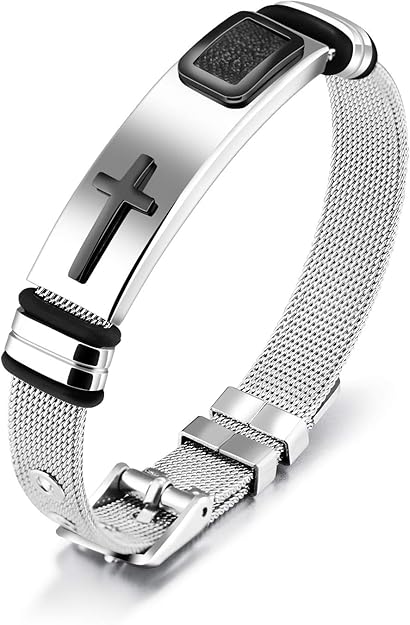 Men’s Adjustable Stainless Steel Mesh Cross Bracelet