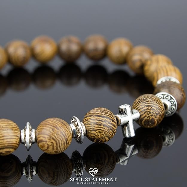 Wood Beaded Cross Bracelet for Men