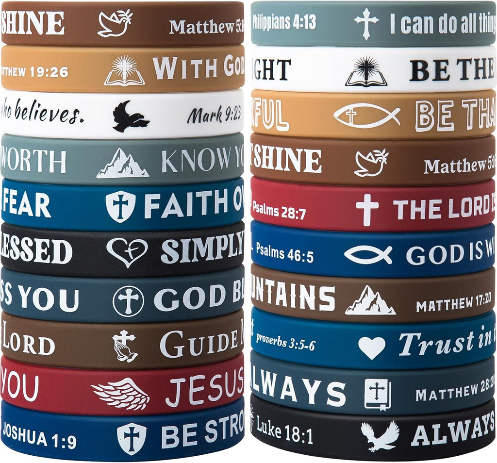 Bible Verse Bracelets – 20-Pack Silicone Christian Wristbands