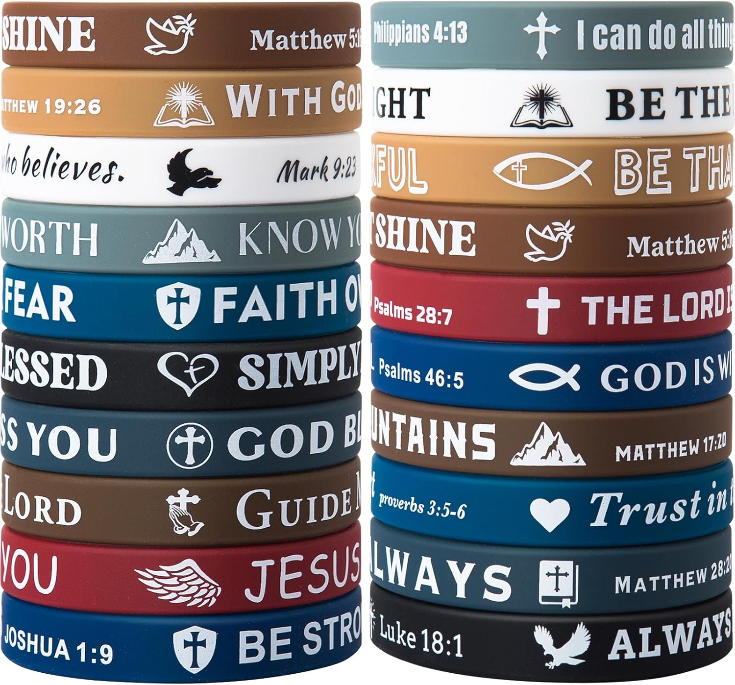 Bible Verse Bracelets – 20-Pack Silicone Christian Wristbands
