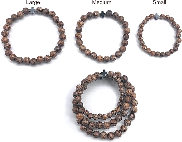 Wood bead bracelet with cross accent