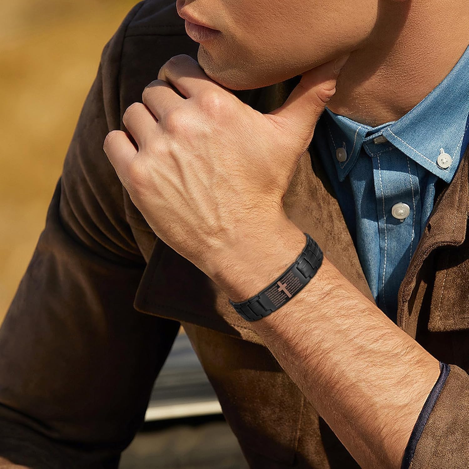 Magnetic copper cross bracelet for men