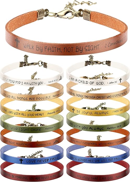 Christian Bible Verse Leather Bracelets – 15 Pack