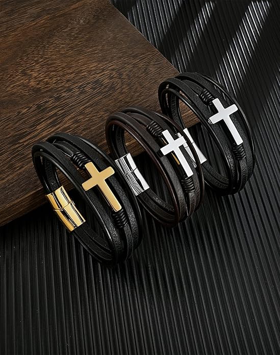 Men’s Cross Leather Bracelet