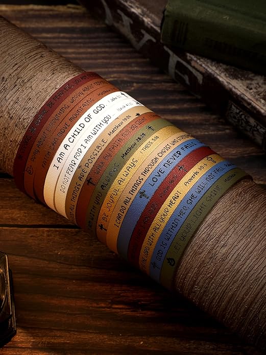 Christian Bible Verse Leather Bracelets – 15 Pack